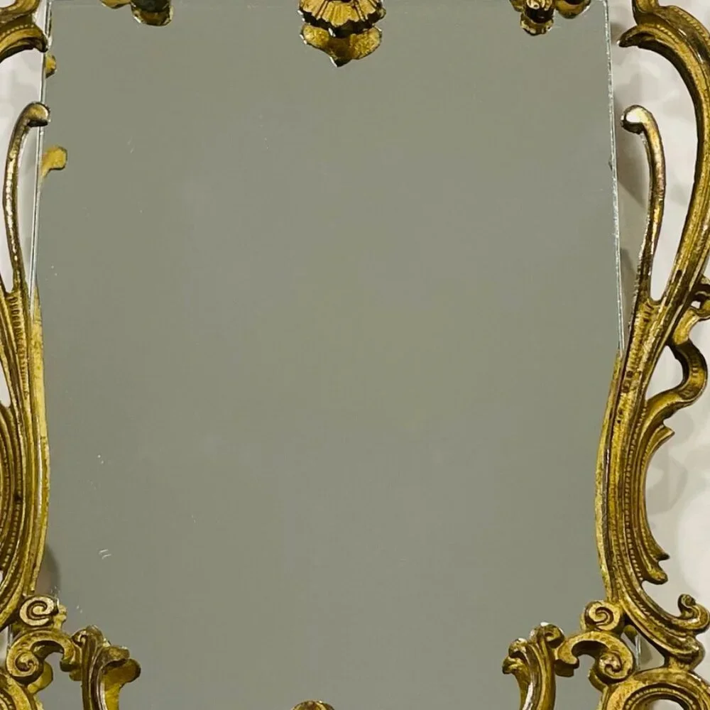 Rococo Style Gilded Brass Floral Decorated Ornate Mirror